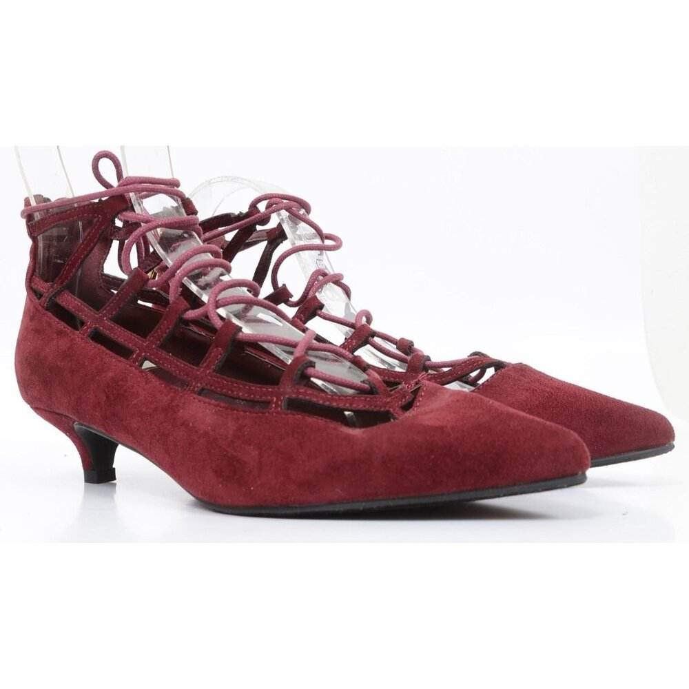 Comfortview Women's 9M Burgundy Lace Up Kitten Heel Pointy Toe Pumps Whimsigoth
